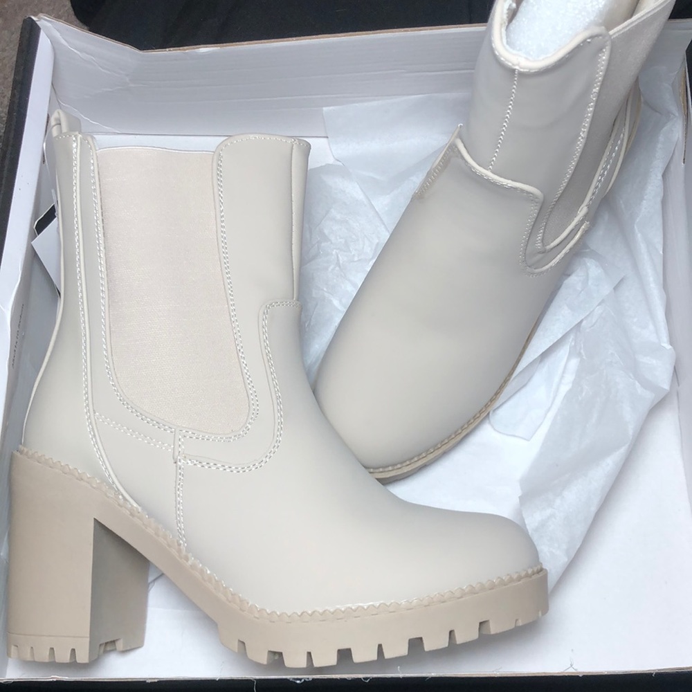 Cream wedge boots
